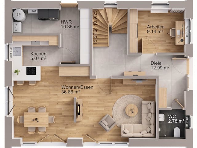 Massivhaus Hanseat 156 von AMR-Wohnbau Schlüsselfertig ab 336000€, Satteldach-Klassiker Grundriss 1