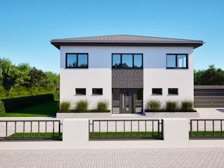 Massivhaus Entwurf CL178 von FAVORIT Massivhaus, Stadtvilla Außenansicht 4