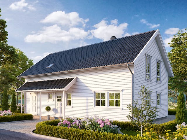 Fertighaus Adel von AKOST Holzhäuser, Satteldach-Klassiker Außenansicht 1