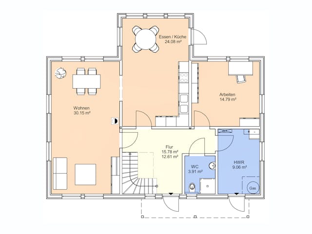 Fertighaus Adel von AKOST Holzhäuser, Satteldach-Klassiker Grundriss 1