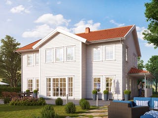 Fertighaus Baron von AKOST Holzhäuser, Satteldach-Klassiker Außenansicht 1