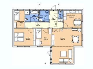 Fertighaus Magnus von AKOST Holzhäuser, Bungalow Grundriss 1