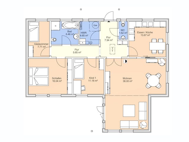 Fertighaus Magnus von AKOST Holzhäuser, Bungalow Grundriss 1