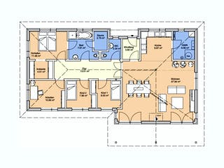 Fertighaus Nordfjord von AKOST Holzhäuser, Bungalow Grundriss 1