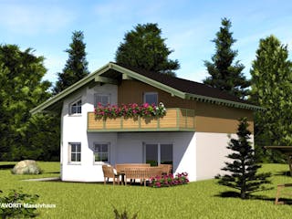 Massivhaus Alpenland 132 von FAVORIT Massivhaus Schlüsselfertig ab 325030€, Satteldach-Klassiker Außenansicht 1