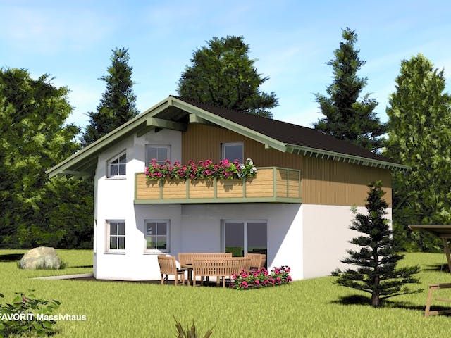 Massivhaus Alpenland 132 von FAVORIT Massivhaus Schlüsselfertig ab 325030€, Satteldach-Klassiker Außenansicht 1