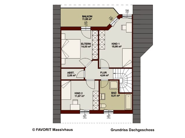 Massivhaus Alpenland 132 von FAVORIT Massivhaus Schlüsselfertig ab 325030€, Satteldach-Klassiker Grundriss 2