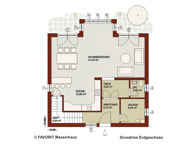 Massivhaus Alpenland 160 von FAVORIT Massivhaus Schlüsselfertig ab 384500€, Satteldach-Klassiker Grundriss 1