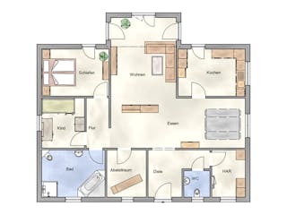 Massivhaus Bungalow 120 von AMB Massivhaus, Bungalow Grundriss 1