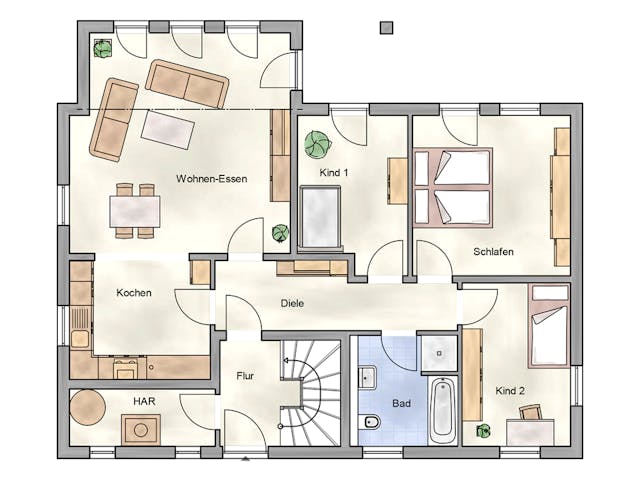 Massivhaus Duo 195 von AMB Massivhaus, Satteldach-Klassiker Grundriss 1