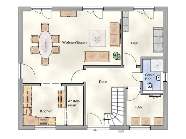 Massivhaus Villa 150 von AMB Massivhaus, Stadtvilla Grundriss 1