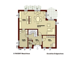 Massivhaus Ambiente 145 von FAVORIT Massivhaus Schlüsselfertig ab 384650€, Stadtvilla Grundriss 1