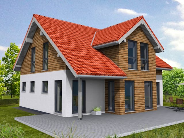 Fertighaus Ambiente 156 von Suckfüll Energiesparhaus Schlüsselfertig ab 430088€, Satteldach-Klassiker Außenansicht 1