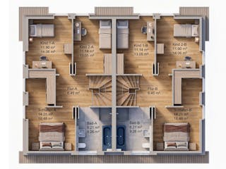 Massivhaus DHH Satteldach von AMR-Wohnbau Schlüsselfertig ab 272000€, Satteldach-Klassiker Grundriss 2