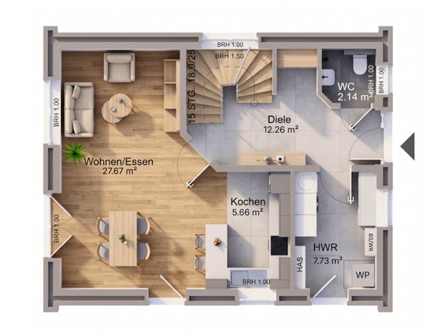 Massivhaus Hanseat 108 von AMR-Wohnbau Schlüsselfertig ab 291000€, Satteldach-Klassiker Grundriss 1