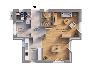 Massivhaus Pult 126 von AMR-Wohnbau Schlüsselfertig ab 317000€, Pultdachhaus Grundriss 1