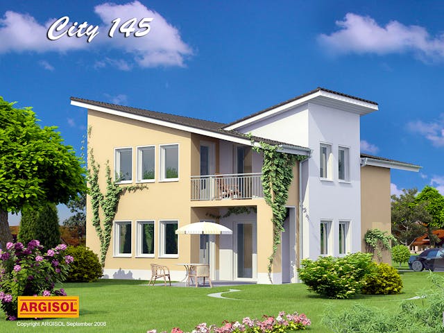 Massivhaus City von ARGISOL-Bausysteme Bausatzhaus ab 44690€, Pultdachhaus Außenansicht 1 Massivhaus City von ARGISOL-Bausysteme Bausatzhaus ab 44690€, Pultdachhaus Außenansicht 1