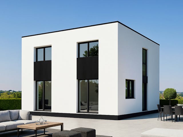 Massivhaus Flachdach 122 von ASL Wohnungsbau Schlüsselfertig ab 337561€, Cubushaus Außenansicht 1