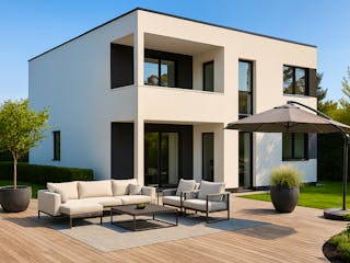 Massivhaus Flachdach 161 von ASL Wohnungsbau Schlüsselfertig ab 394196€, Cubushaus Außenansicht 1