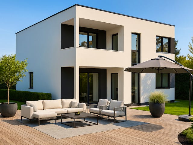 Massivhaus Flachdach 161 von ASL Wohnungsbau Schlüsselfertig ab 394196€, Cubushaus Außenansicht 1