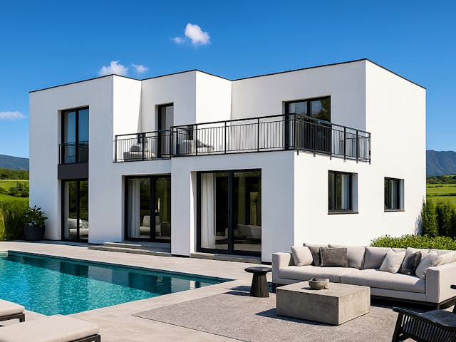 Massivhaus Flachdach 208 von ASL Wohnungsbau Schlüsselfertig ab 477589€, Cubushaus Außenansicht 1 Massivhaus Flachdach 208 von ASL Wohnungsbau Schlüsselfertig ab 477589€, Cubushaus Außenansicht 1