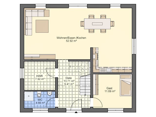 Massivhaus Stadtvilla 170 von ASL Wohnungsbau Schlüsselfertig ab 377493€, Stadtvilla Grundriss 1