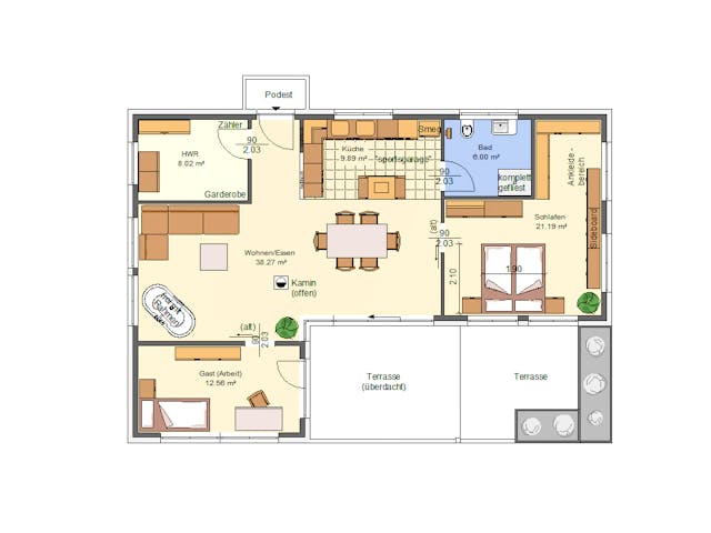 Massivhaus Anna von AVOS Hausbau Schlüsselfertig ab 234900€, Bungalow Grundriss 1 Massivhaus Anna von AVOS Hausbau Schlüsselfertig ab 234900€, Bungalow Grundriss 1