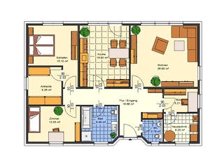 Massivhaus Kiefer von AVOS Hausbau Schlüsselfertig ab 297500€, Bungalow Grundriss 1