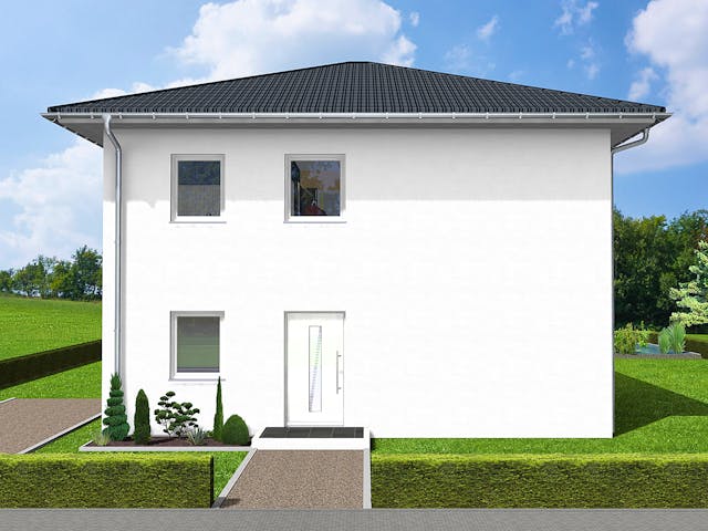 Massivhaus Olina von AVOS Hausbau Schlüsselfertig ab 346500€, Stadtvilla Außenansicht 1