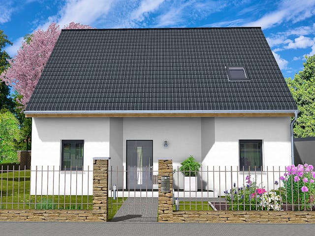 Massivhaus Wenke von AVOS Hausbau Schlüsselfertig ab 455500€, Satteldach-Klassiker Außenansicht 1