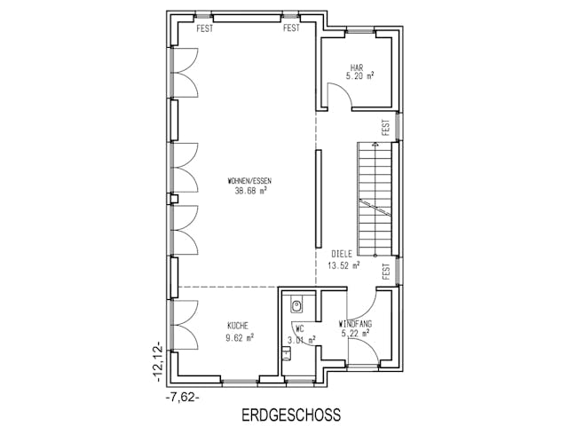 Massivhaus Braunschweig von Aye-Bau Schlüsselfertig ab 355700€, Satteldach-Klassiker Grundriss 1