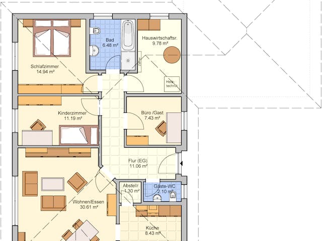 Fertighaus Loko von Fingerhut Haus Schlüsselfertig ab 374520€, Bungalow Grundriss 1