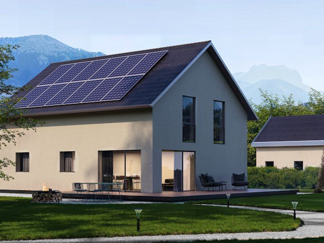 Fertighaus Bestseller Family 140 von BoHolz Haus Schlüsselfertig ab 361372€, Satteldach-Klassiker Außenansicht 1