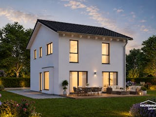 Fertighaus Modern 125 DHH von FischerHaus, Satteldach-Klassiker Außenansicht 1