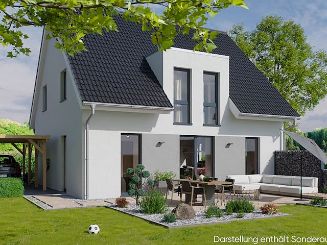 Massivhaus Einfamilienhaus Trento von BauArt Massivbau, Satteldach-Klassiker Außenansicht 1