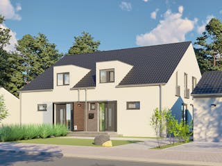 Massivhaus Doppelhaus Wien von BauArt Massivbau, Satteldach-Klassiker Außenansicht 2