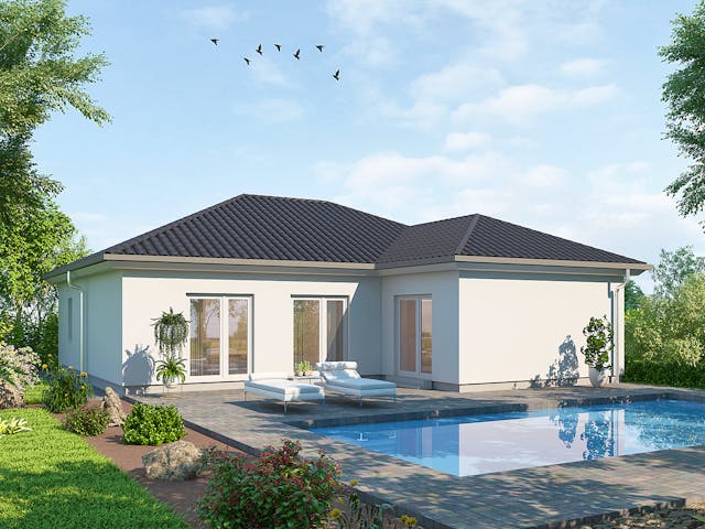 Massivhaus Bungalow BL 115 Basis von Baudirekt, Bungalow Außenansicht 1 Massivhaus Bungalow BL 115 Basis von Baudirekt, Bungalow Außenansicht 1