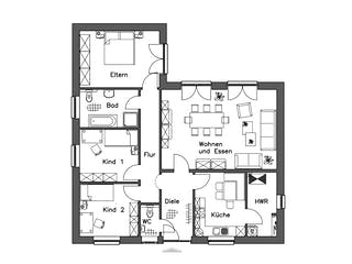 Massivhaus Bungalow BL 115 Basis von Baudirekt, Bungalow Grundriss 1