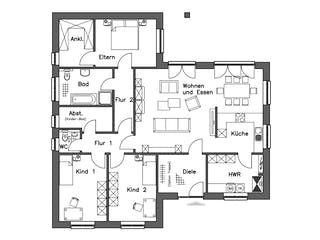 Massivhaus Bungalow BL 135 Basis von Baudirekt, Bungalow Grundriss 1