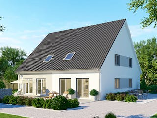 Massivhaus Doppelhaus DH 130 Basis von Baudirekt, Satteldach-Klassiker Außenansicht 1