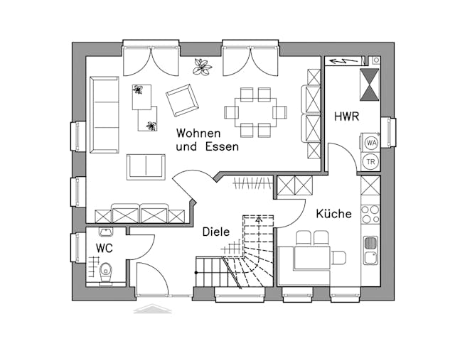 Massivhaus Einfamilienhaus EH125 Basis von Baudirekt, Satteldach-Klassiker Grundriss 1 Massivhaus Einfamilienhaus EH125 Basis von Baudirekt, Satteldach-Klassiker Grundriss 1