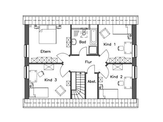 Massivhaus Einfamilienhaus EH155 Basis von Baudirekt, Satteldach-Klassiker Grundriss 2