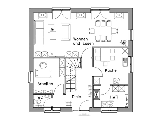 Massivhaus Stadtvilla SV155 Basis von Baudirekt, Stadtvilla Grundriss 1