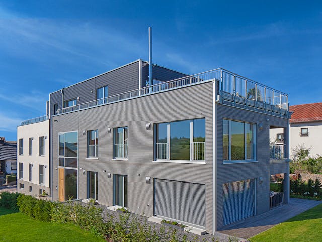 Fertighaus Mehrfamilienhaus Fluhr-Barth von Bau-Fritz - Mehrfamilienhäuser Schlüsselfertig ab 4125000€, Außenansicht 1 Fertighaus Mehrfamilienhaus Fluhr-Barth von Bau-Fritz - Mehrfamilienhäuser Schlüsselfertig ab 4125000€, Außenansicht 1