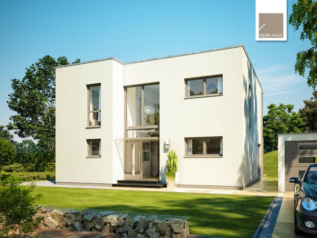 Massivhaus Bauhaus Linea von Kern-Haus Schlüsselfertig ab 452900€, Cubushaus Außenansicht 1