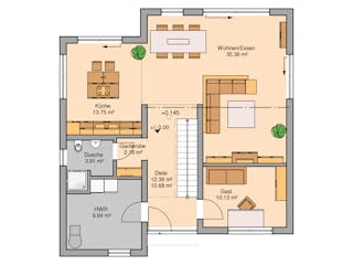 Massivhaus Bauhaus Linea von Kern-Haus Schlüsselfertig ab 462900€, Cubushaus Grundriss 1