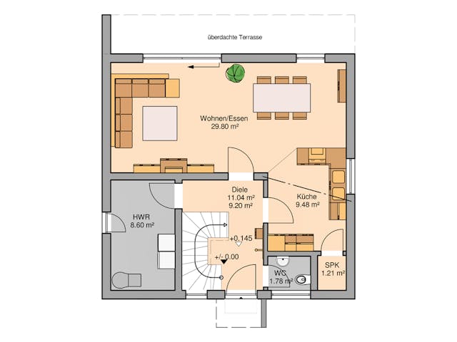 Massivhaus Bauhaus Novum von Kern-Haus Schlüsselfertig ab 346900€, Cubushaus Grundriss 1