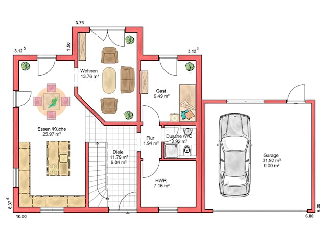 Massivhaus Toscana von BAUTREND-Haus, Stadtvilla Grundriss 1 Massivhaus Toscana von BAUTREND-Haus, Stadtvilla Grundriss 1