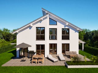 Massivhaus Entwurf CS183 von FAVORIT Massivhaus, Pultdachhaus Außenansicht 1