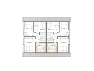 Massivhaus DOPPELHAUS 100 von Kähler Massivhaus Schlüsselfertig ab 276975€, Satteldach-Klassiker Grundriss 2